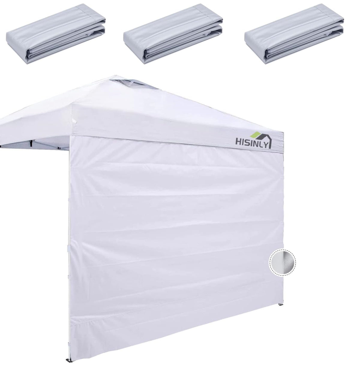 Hisinly front view of three silver-coated 10x10 sidewalls showing coverage and storage convenience