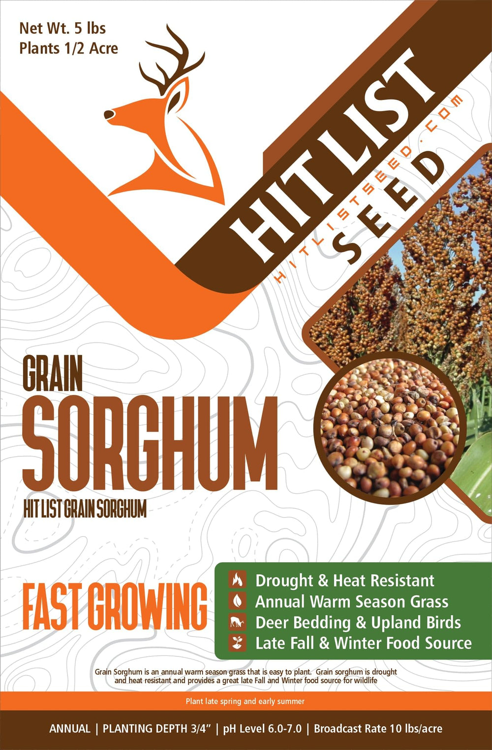 Hit List Seed front packaging showing 5 lb bag and clear planting info for easy selection