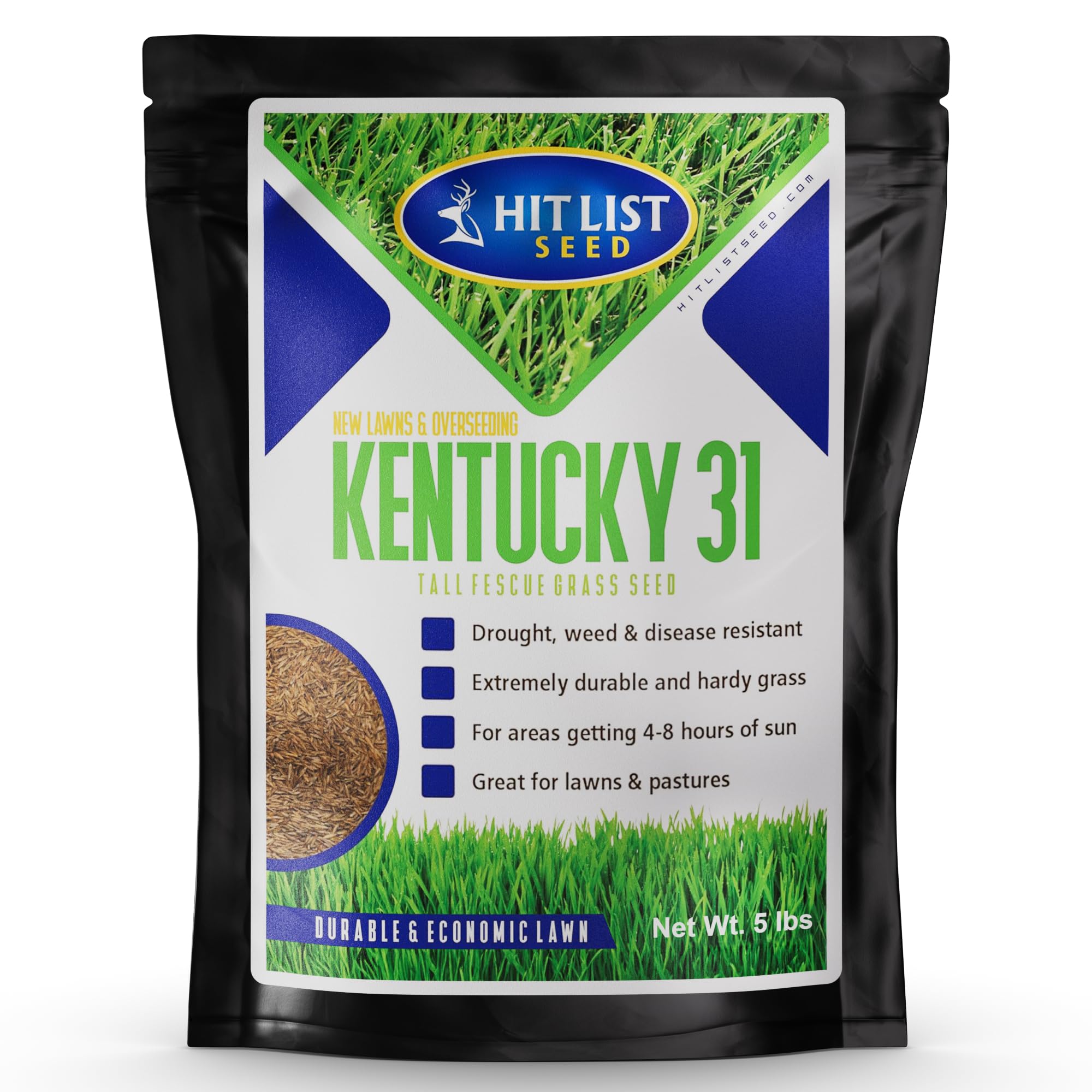 Hit List Seed front packaging showing 5 lb bag and product name for easy selection