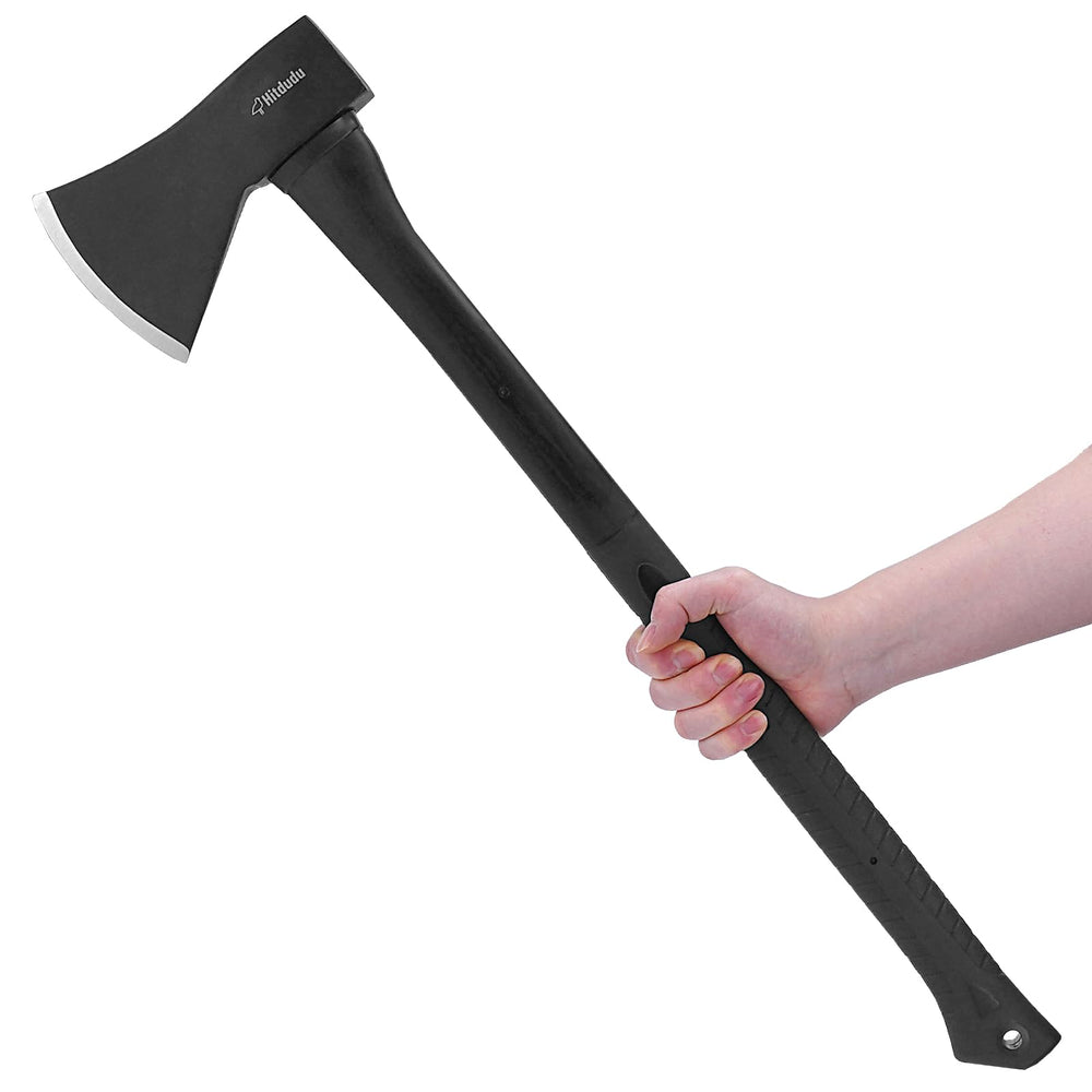 Hitdudu axe on campsite woodpile highlighting reliable firewood preparation