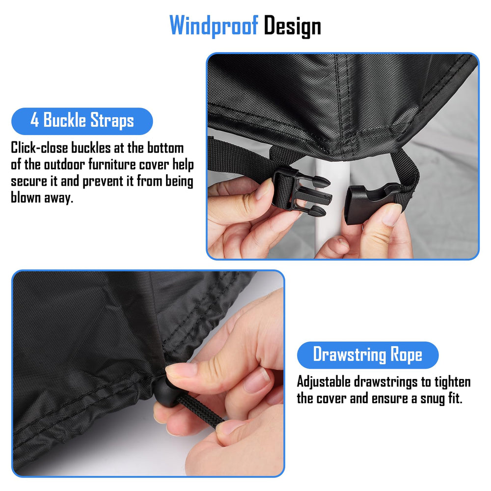 Hiticover in use on a patio, keeps furniture clean and shaded