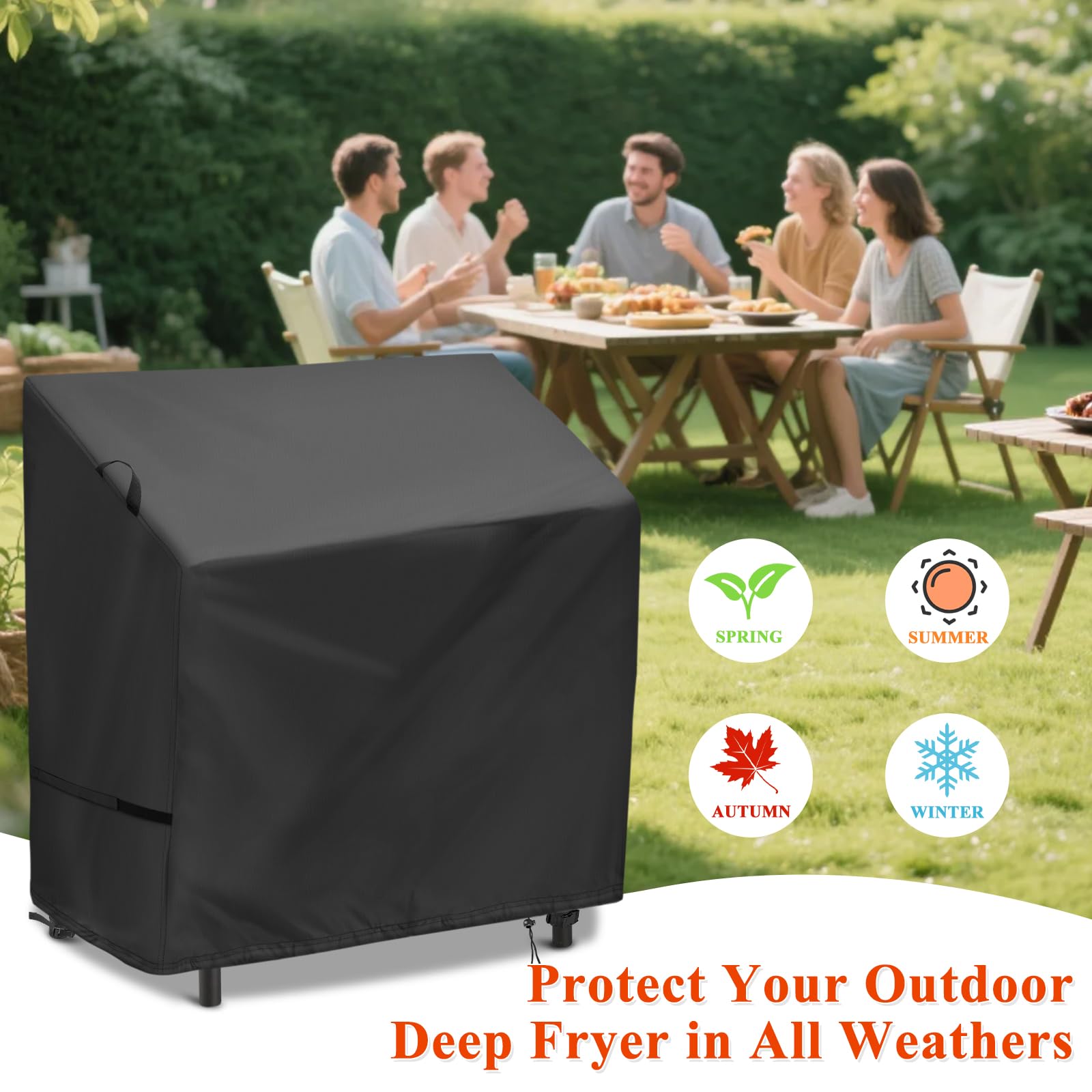 Hiticover on backyard fryer showing clean protected equipment ready to use
