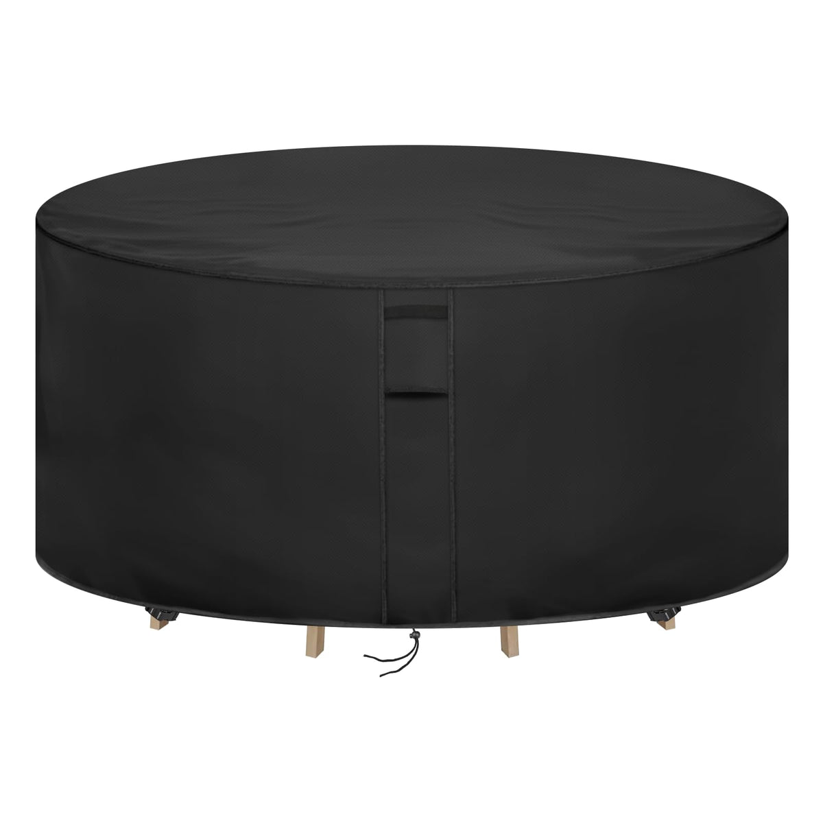 Hiticover front view covering round patio set, protects furniture from weather