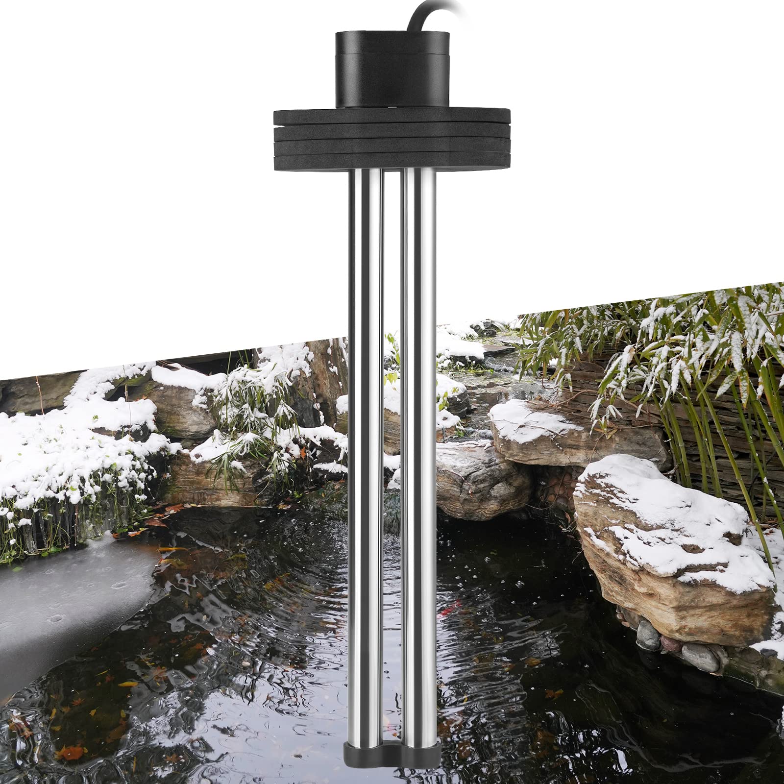 HITOP front view of pond heater showing compact floating design and benefits