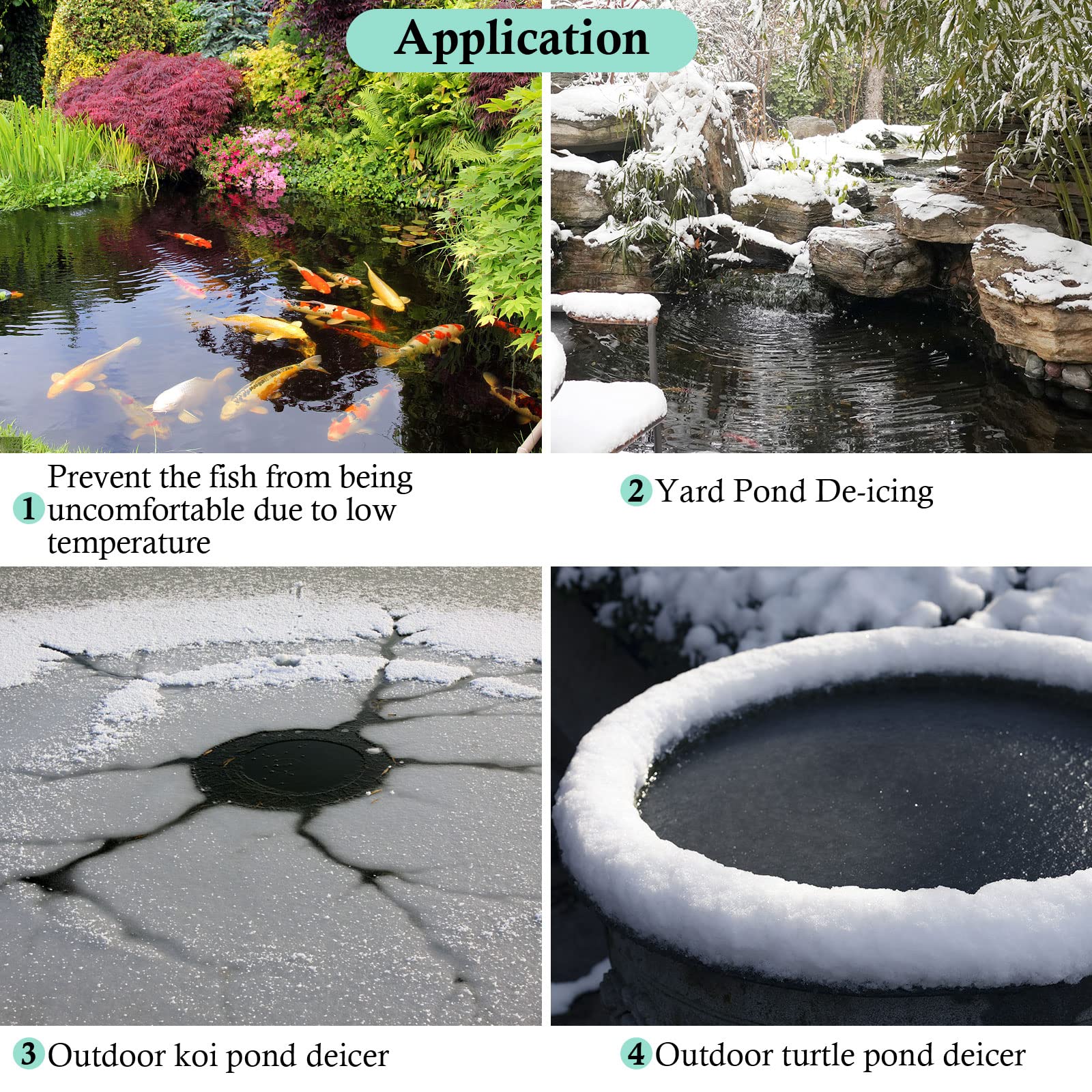 HITOP heater in a winter backyard pond, maintaining open water for aquatic life
