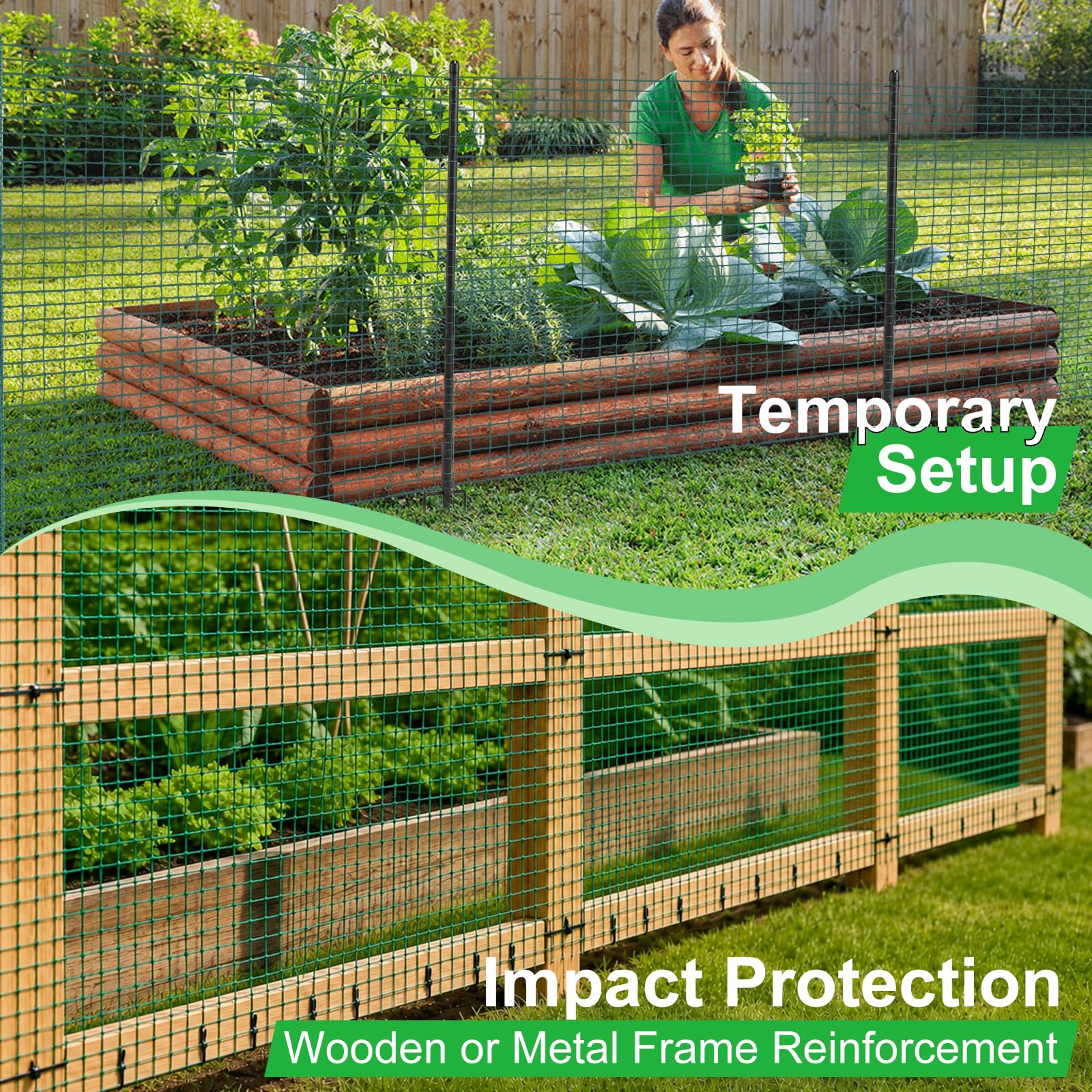 HiYi fence beside yard tools showing 4ft height for scale and coverage