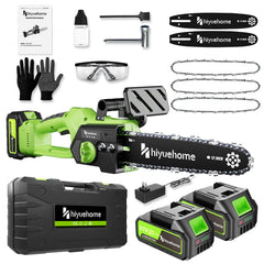 hiyuehome 12 inch chainsaw front view shows compact lightweight design benefit