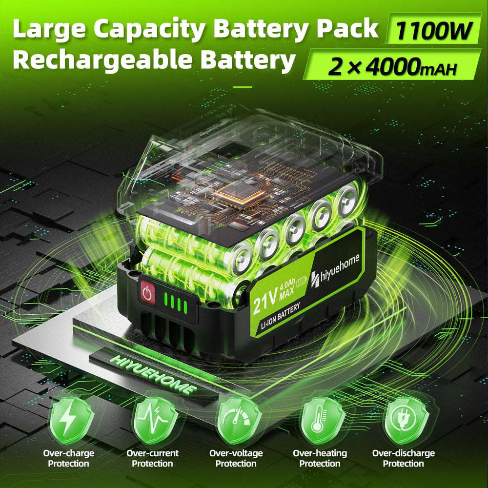 hiyuehome batteries and quick charger displayed for extended run-time benefit