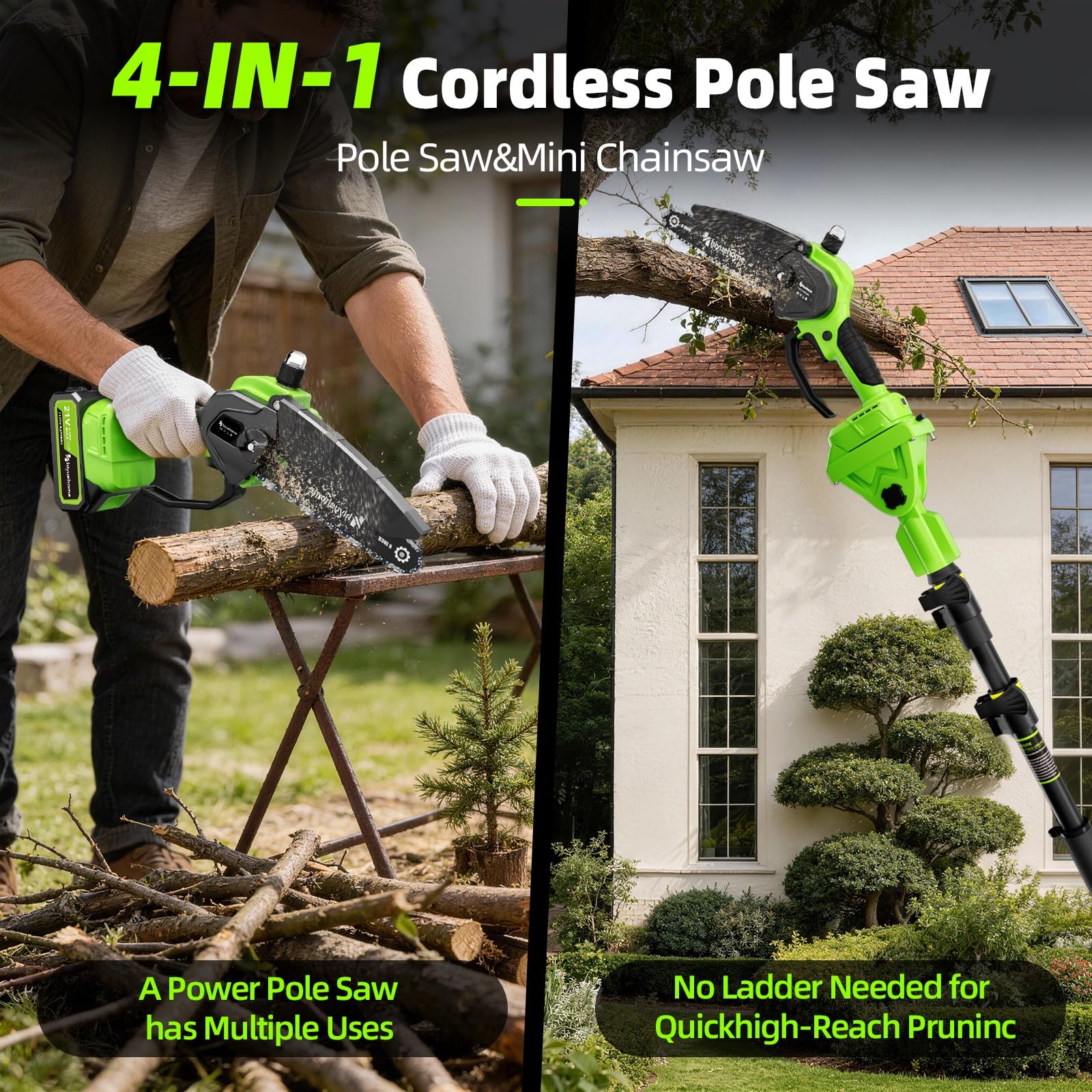 hiyuehome extension pole fully extended demonstrating safe high-reach cutting