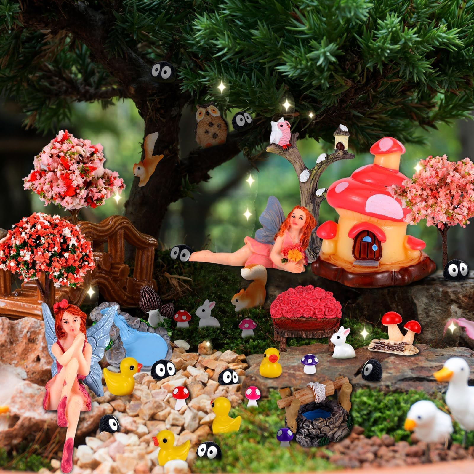 HIYZI animal figures including rabbit and owl demonstrating whimsical scene variety