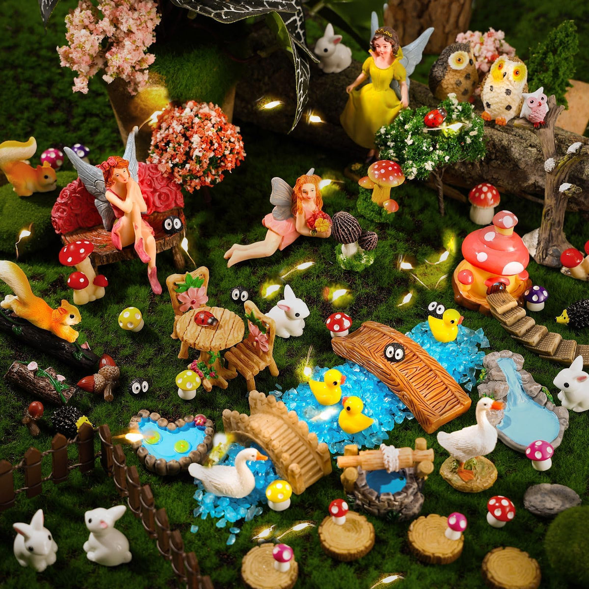 HIYZI front display of 109-piece kit showing completed fairy garden benefits imaginative play