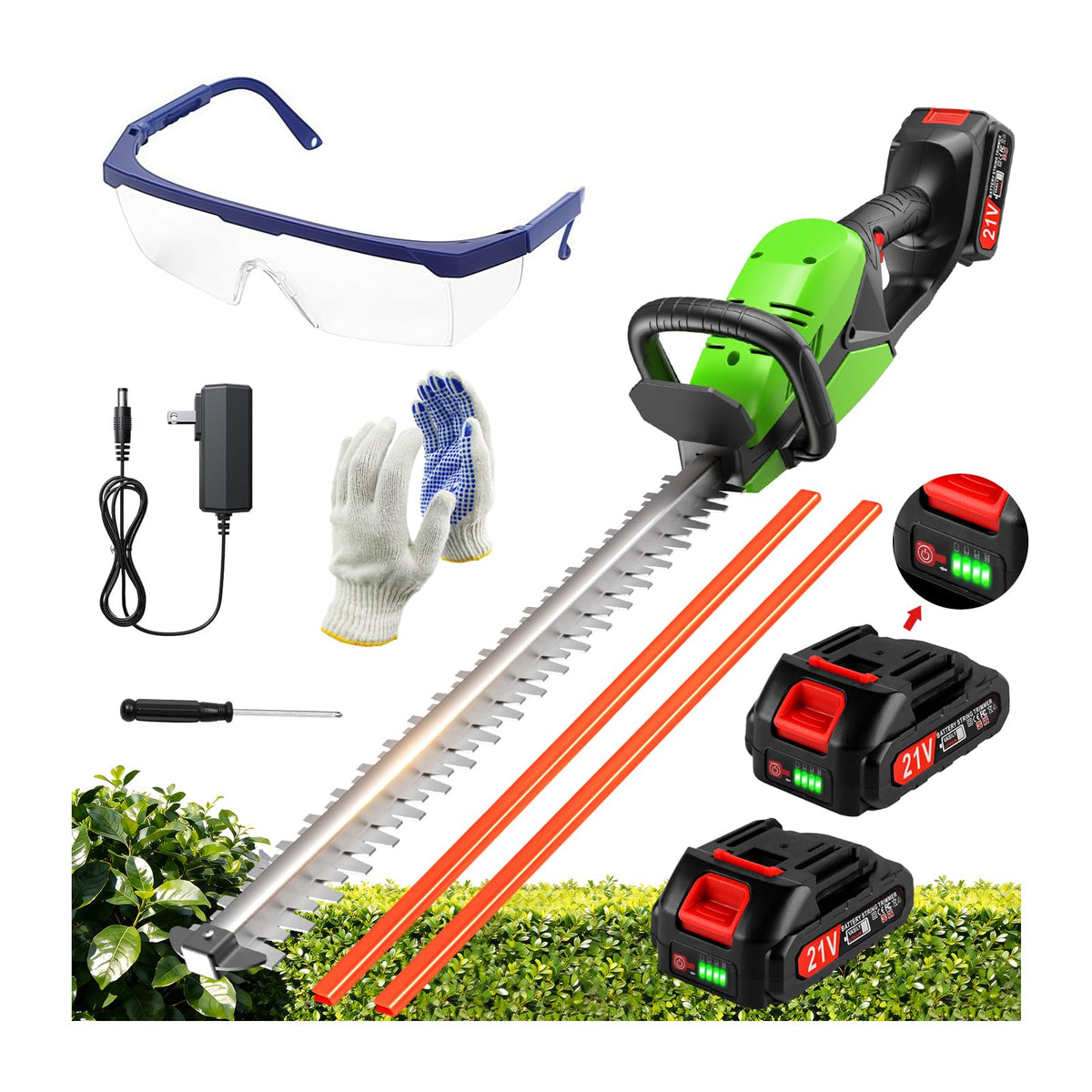 HJLYZYA front view of cordless hedge trimmer showing compact design and portability