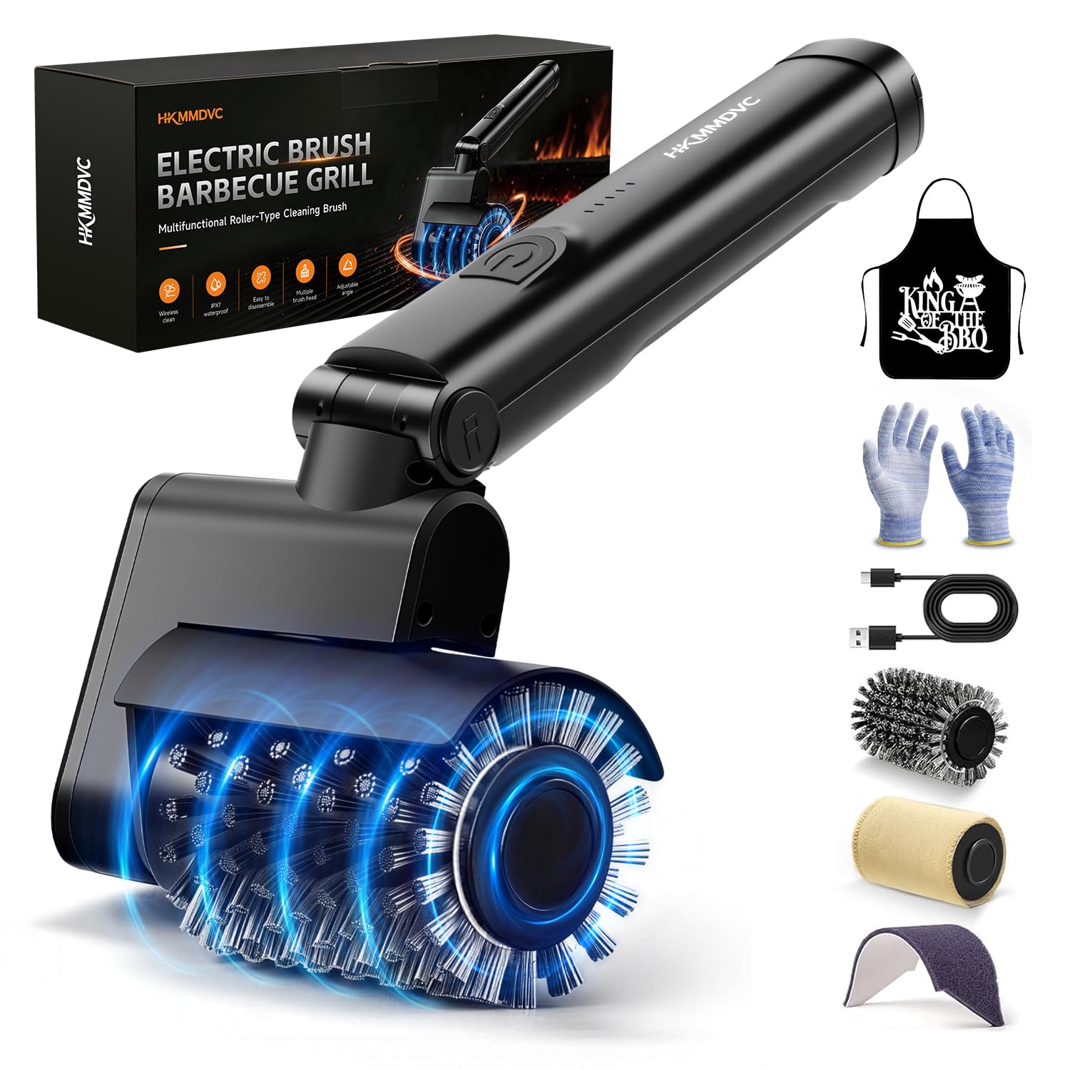 Hkmmdvc brush held by a hand to show size and cordless portability