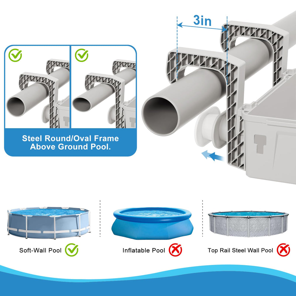 HKQ basket attached to pool rail, stable storage for pool essentials