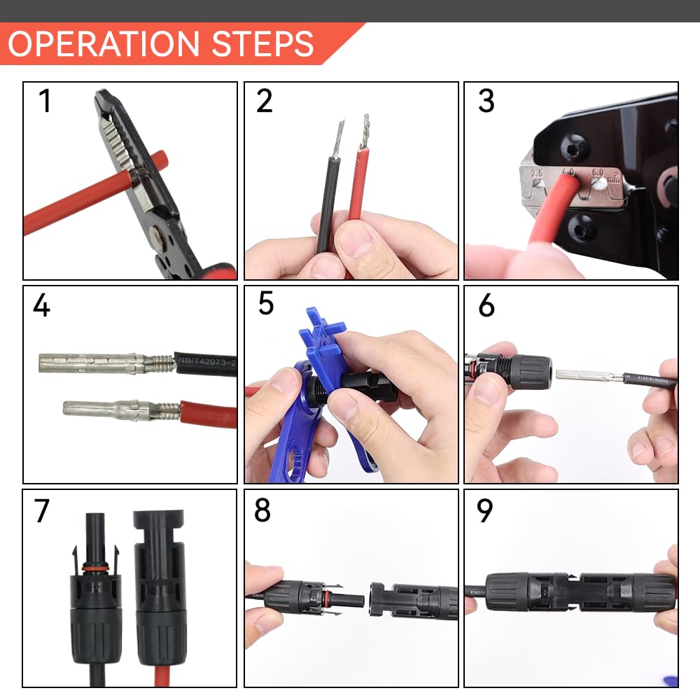 HKS crimper next to AWG scale illustrating compatibility with 2.5/4/6mm²