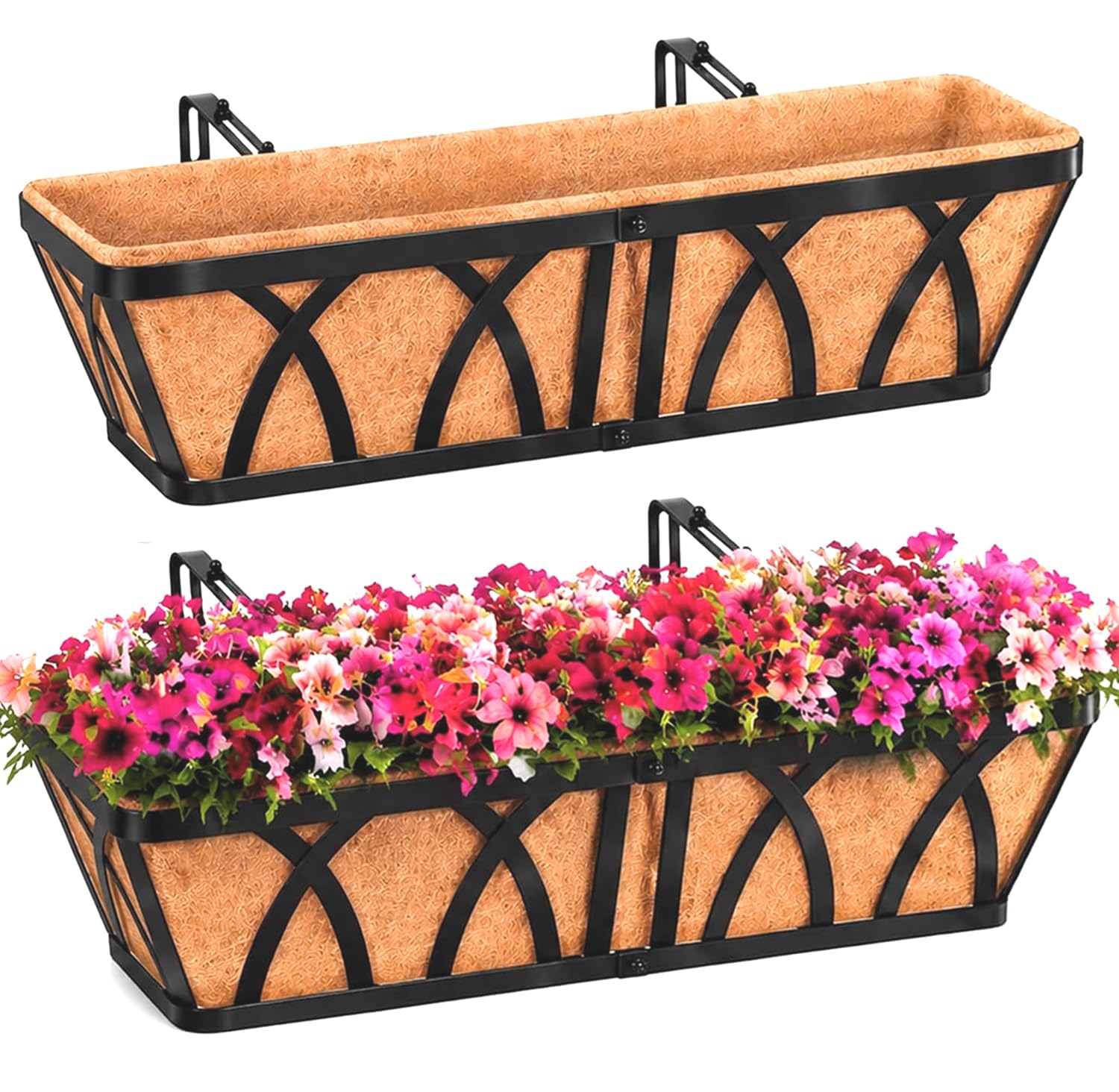 HKZ front view of two boxed planters showing compact packaging and benefit of easy setup