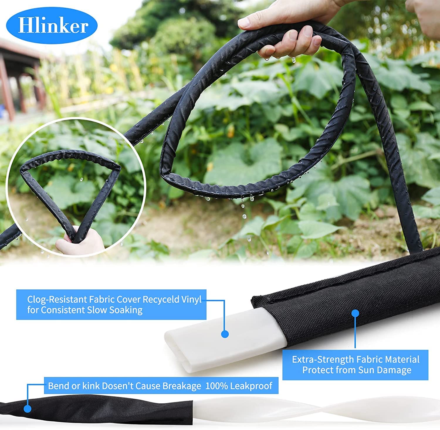 Hlinker hose unrolled beside a tape measure to show 75ft length and coverage benefit