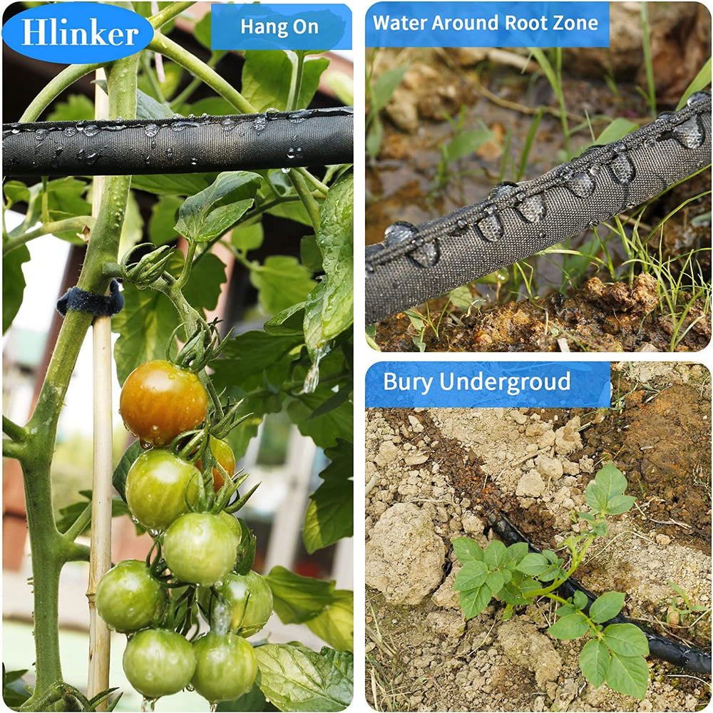 Hlinker hose installed in garden at sunset showing efficient irrigation