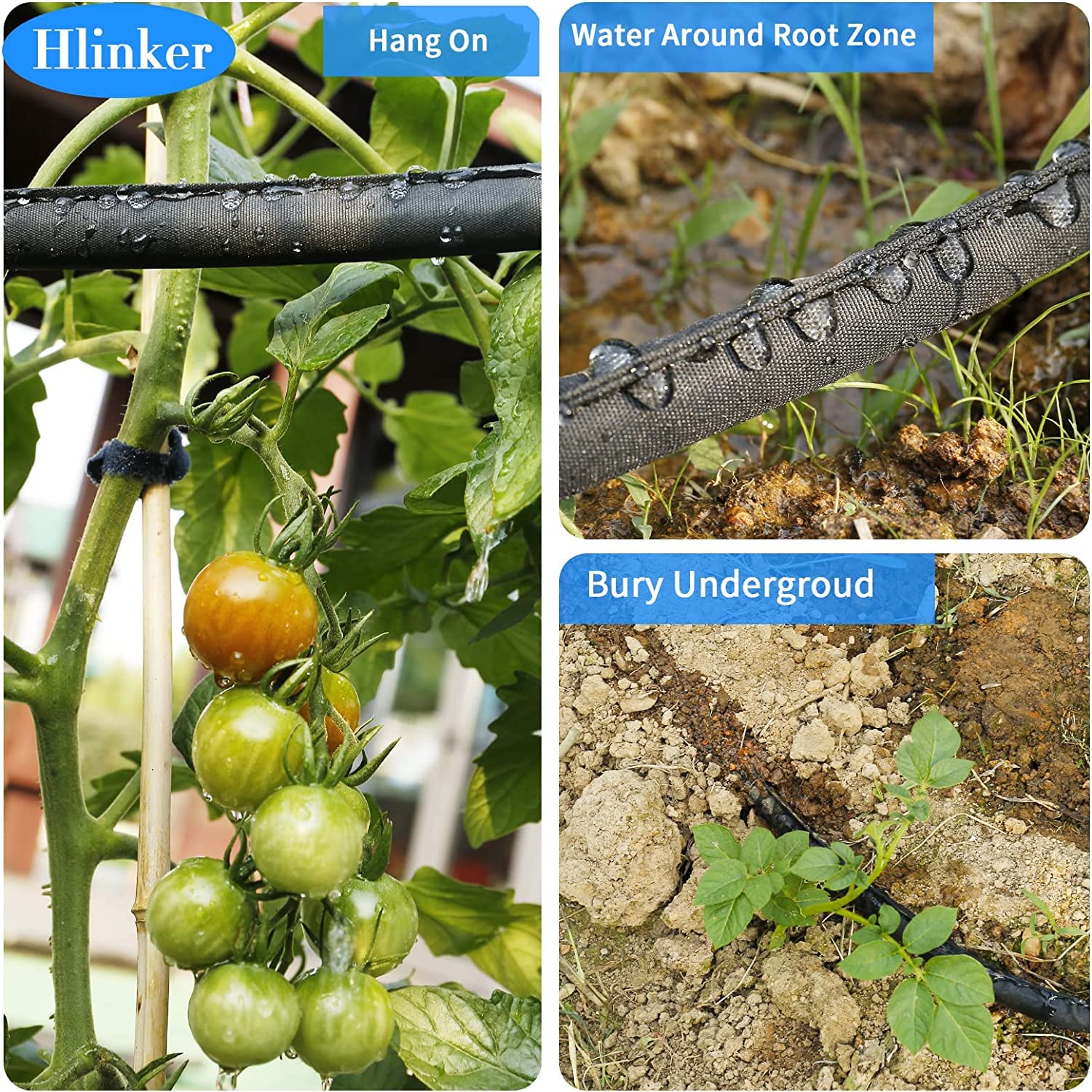 Hlinker hose installed along patio planting rows supporting water-efficient gardening