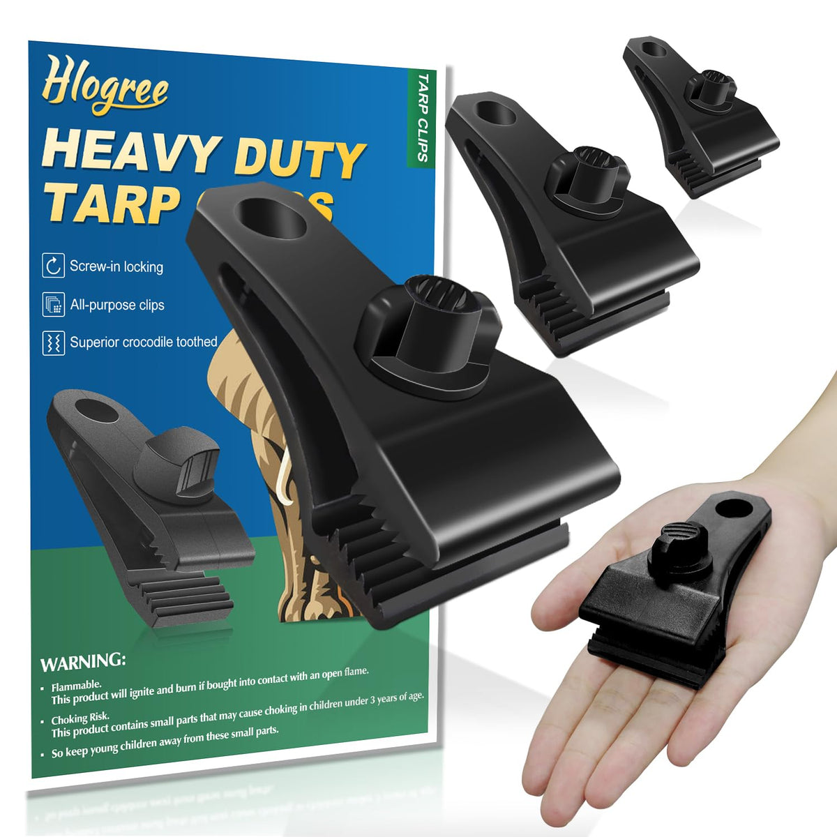 HLOGREE front view of the 40-piece tarp clips set showing organized packaging and convenience