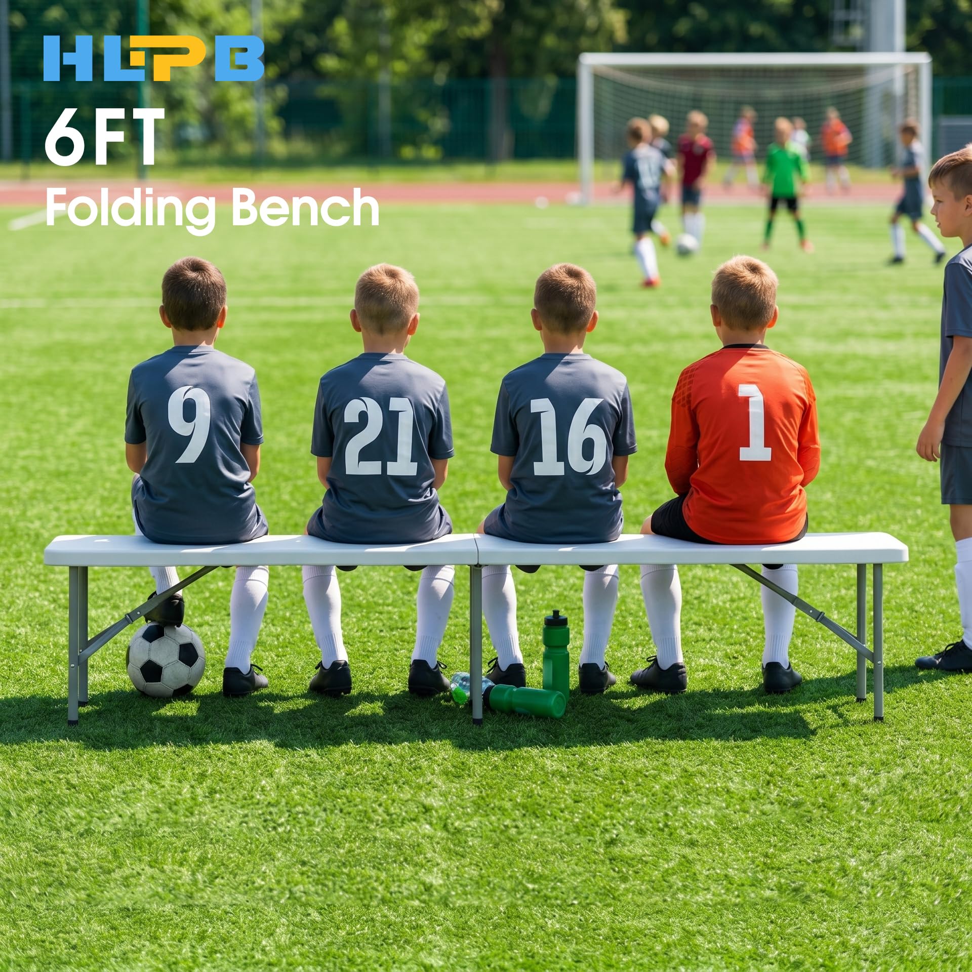 HLPB bench in use at outdoor picnic showing portable seating convenience