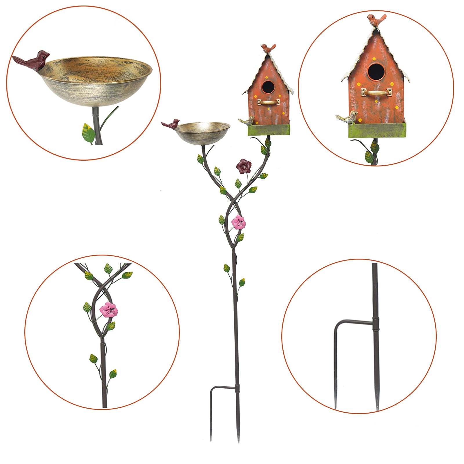HLQMFHT lifestyle garden placement showing birds using bath and house benefit