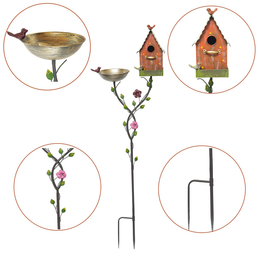 HLQMFHT lifestyle garden placement showing birds using bath and house benefit
