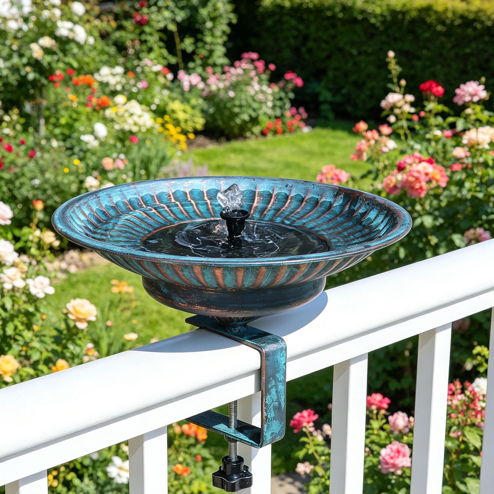 HLQMFHT bird bath beside hand for scale conveying 12-inch basin size and practical fit