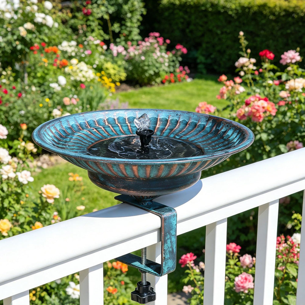 HLQMFHT bird bath beside hand for scale conveying 12-inch basin size and practical fit