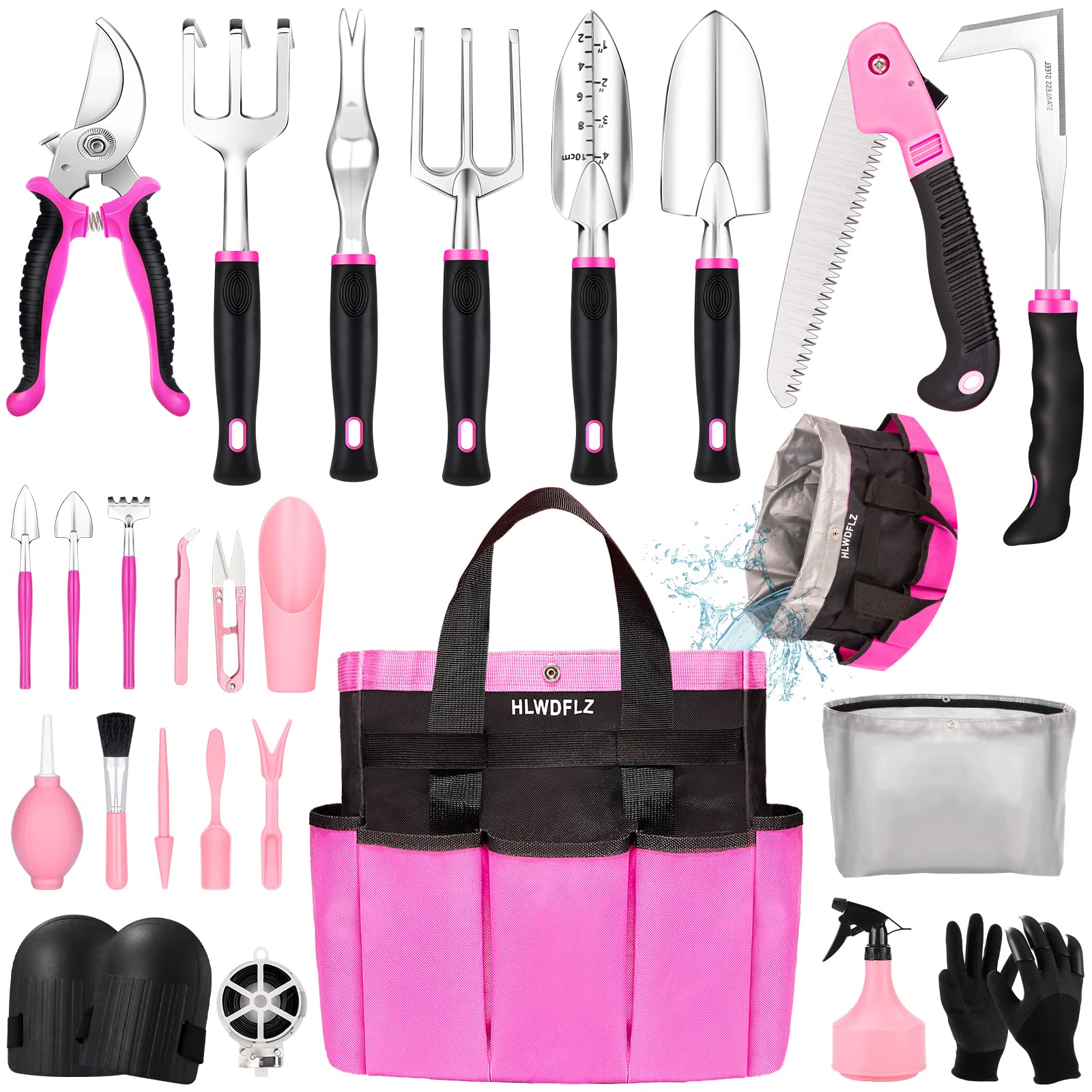 HLWDFLZ front view of pink tool set showing organized kit and benefits