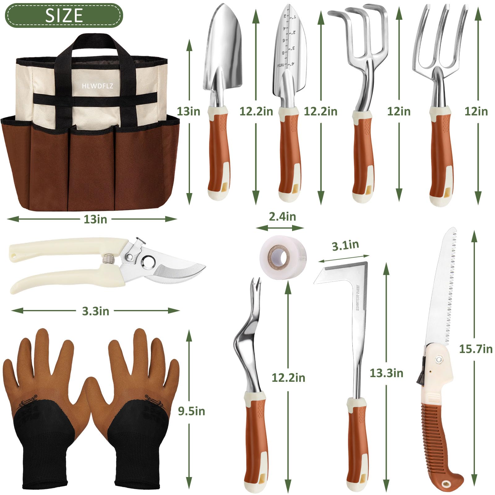 HLWDFLZ gardener using trowel and pruning shears to speed planting tasks