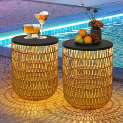 HMVPL front view of two side tables showing boho style and portability