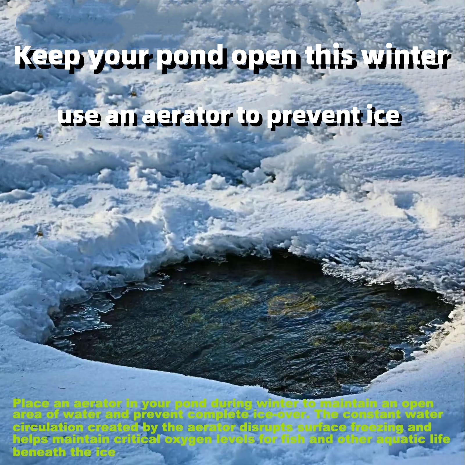 Hnjasnee installed in a pond demonstrating improved water movement and aeration