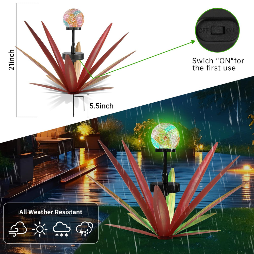 Hnnpmm close-up of solar mosaic light glass offering colorful nighttime interest