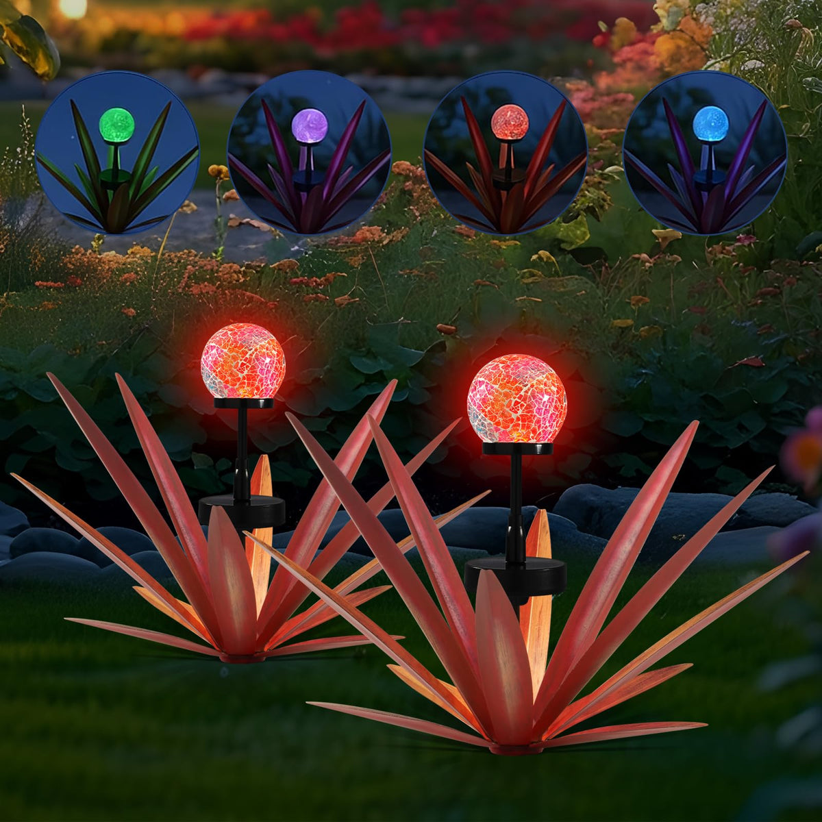 Hnnpmm front view of hand-painted metal agave sculpture showing rustic detail and charm