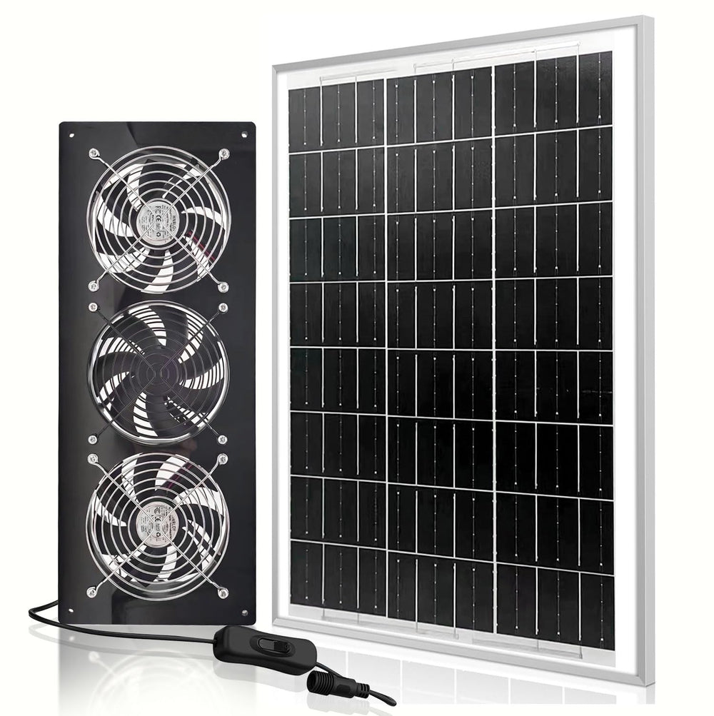 HNRLOY front view of complete kit showing panel and three fans for reliable ventilation