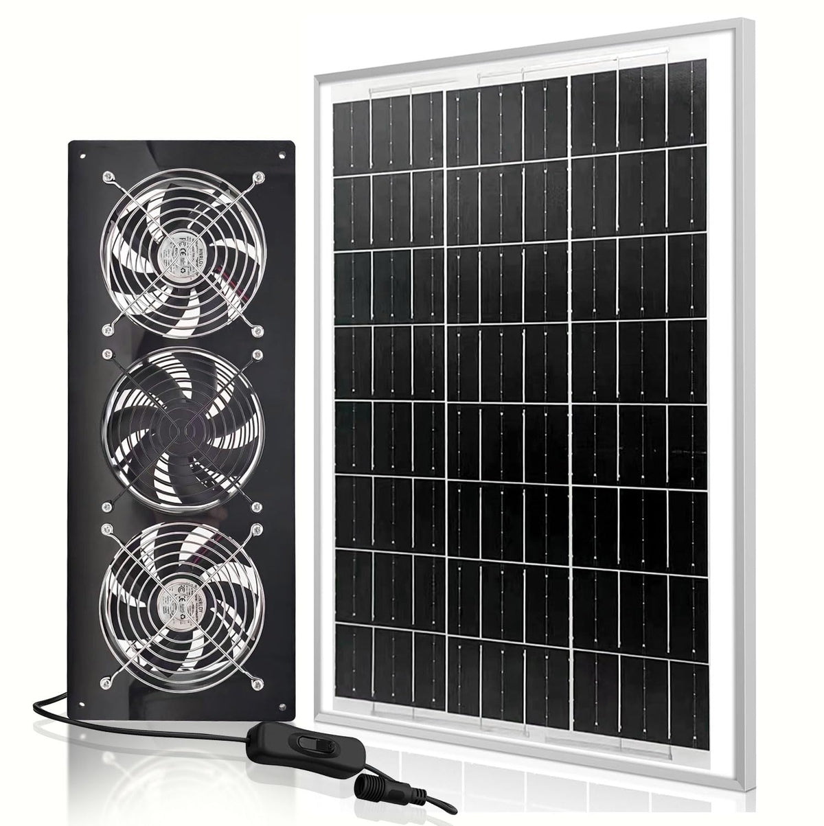 HNRLOY front view of complete kit showing panel and three fans for reliable ventilation