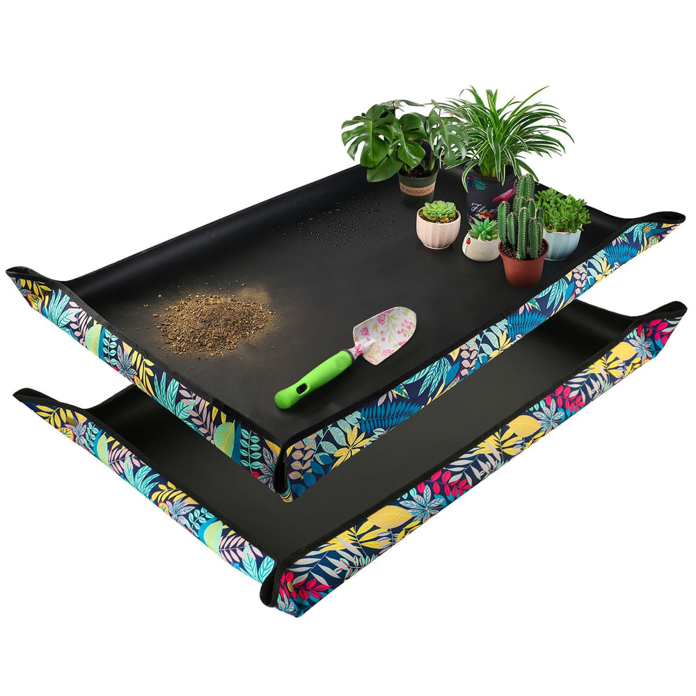 HNXTYAOB front view of floral repotting mat protecting countertop