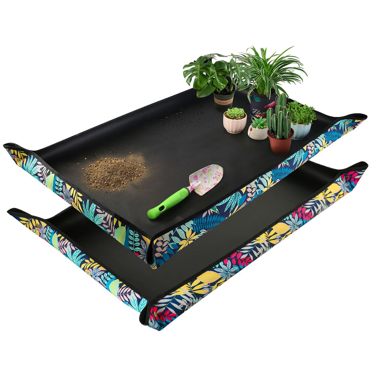 HNXTYAOB front view of floral repotting mat protecting countertop