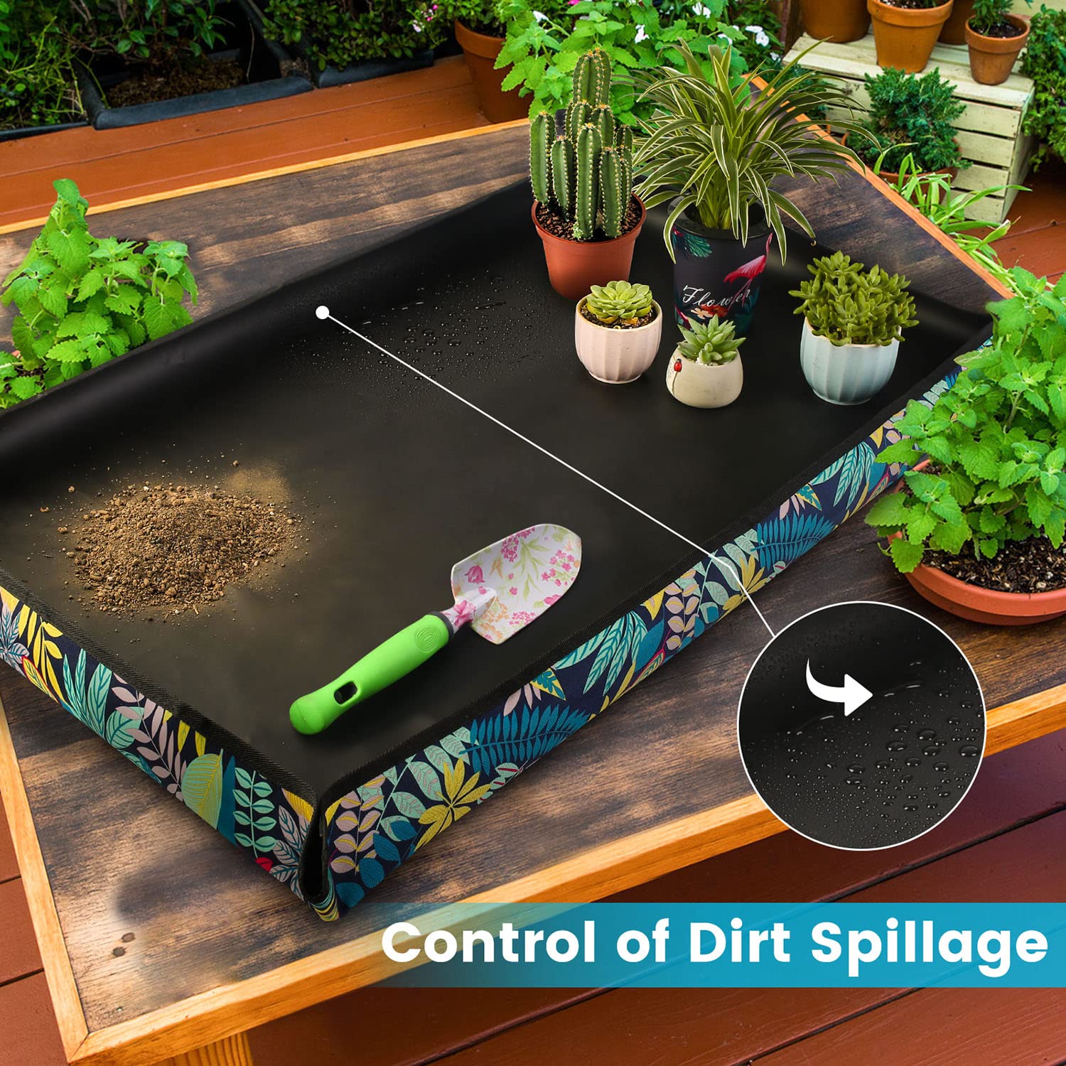 HNXTYAOB mat in use on kitchen counter for tidy transplanting