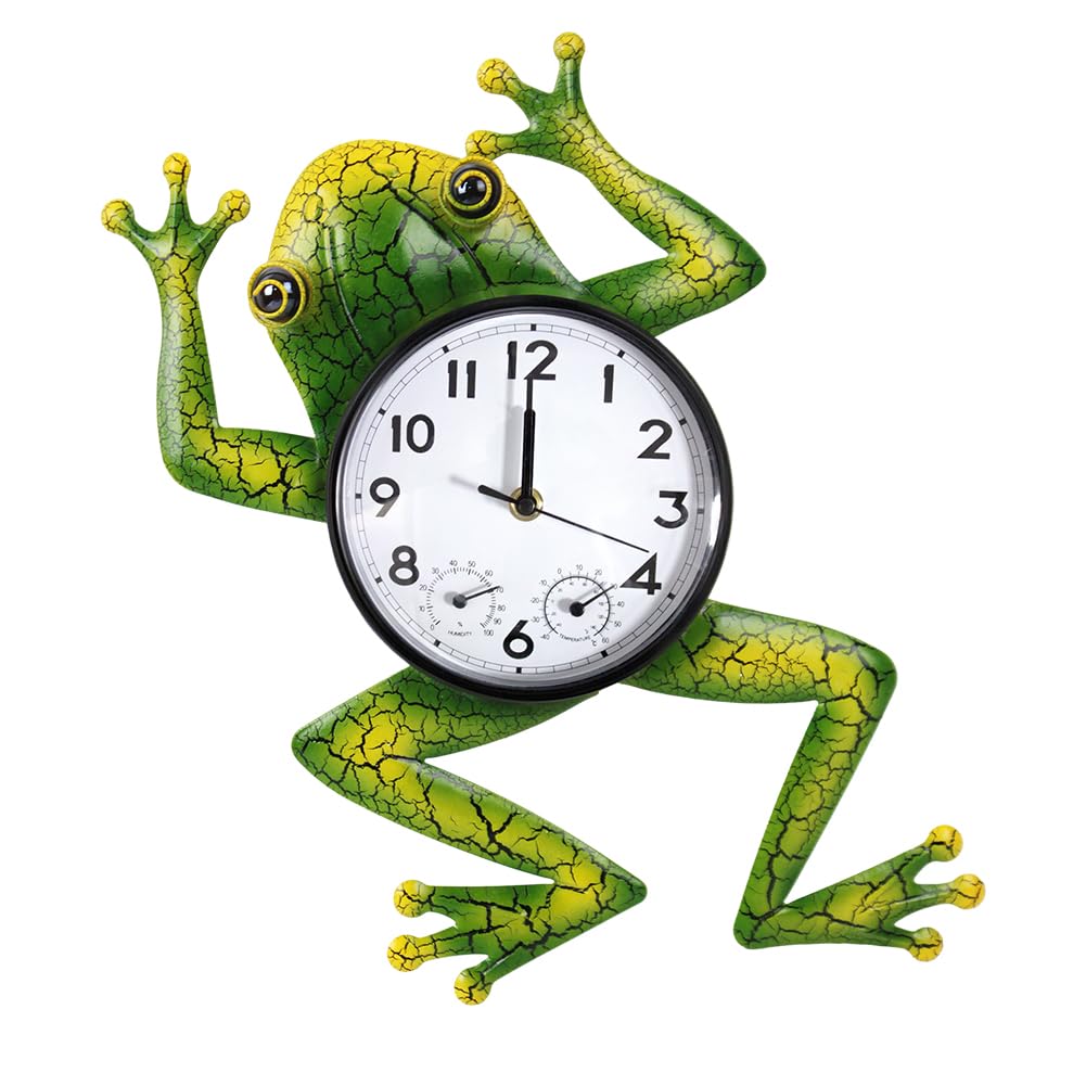 HOBYLUBY frog clock front view showing time and charming design for outdoor décor