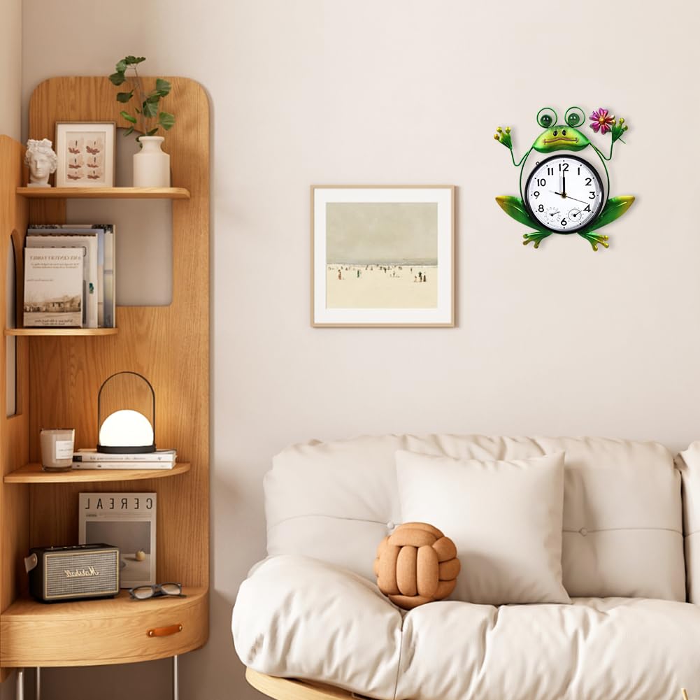 HOBYLUBY clock hung on porch showing silent operation and pleasant outdoor style