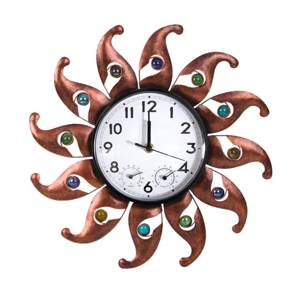 HOBYLUBY front view sun clock showing time and decorative face, enhances patio decor