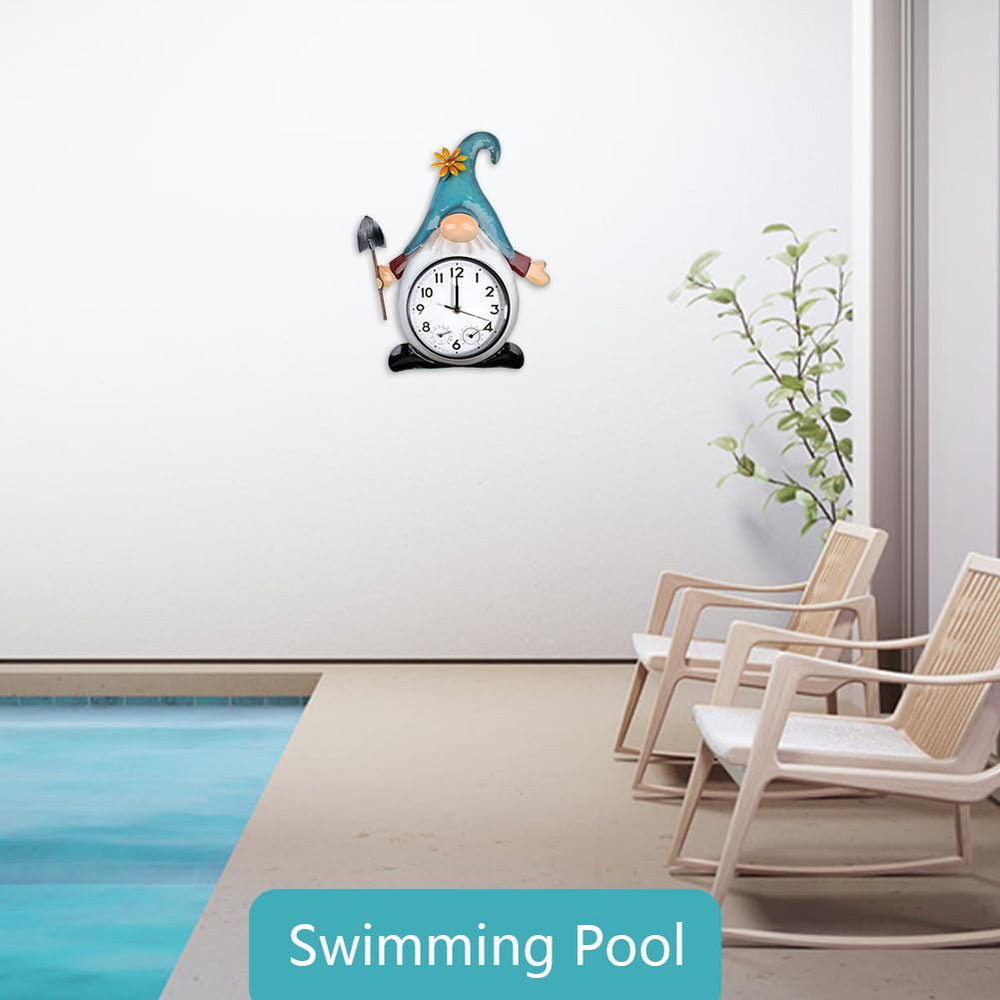 HOBYLUBY clock hanging on porch wall showing mounting position benefit: simple wall installation