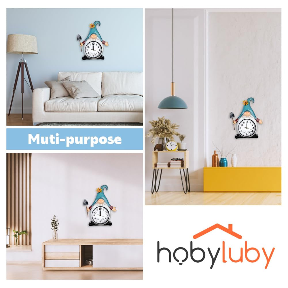 HOBYLUBY clock size comparison with a hand showing scale benefit: 14.5-inch compact outdoor fit