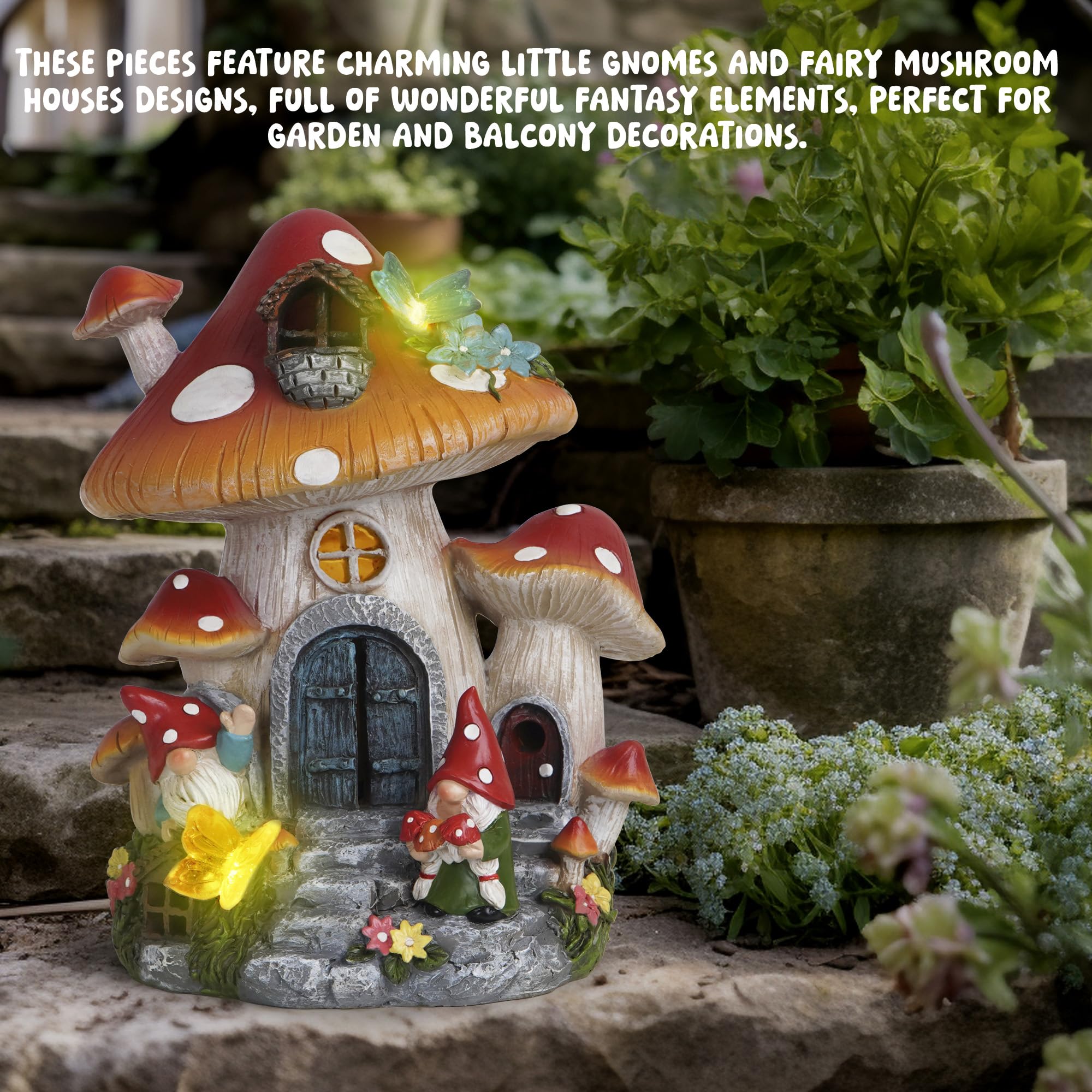 Hodao mushroom house lit at dusk enhancing porch ambiance
