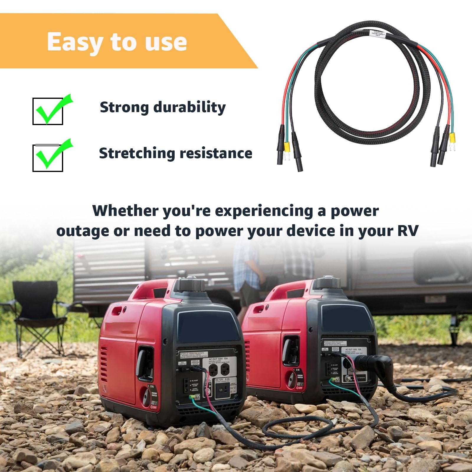 Hodeoo cable used at an RV campsite providing extra appliance power securely