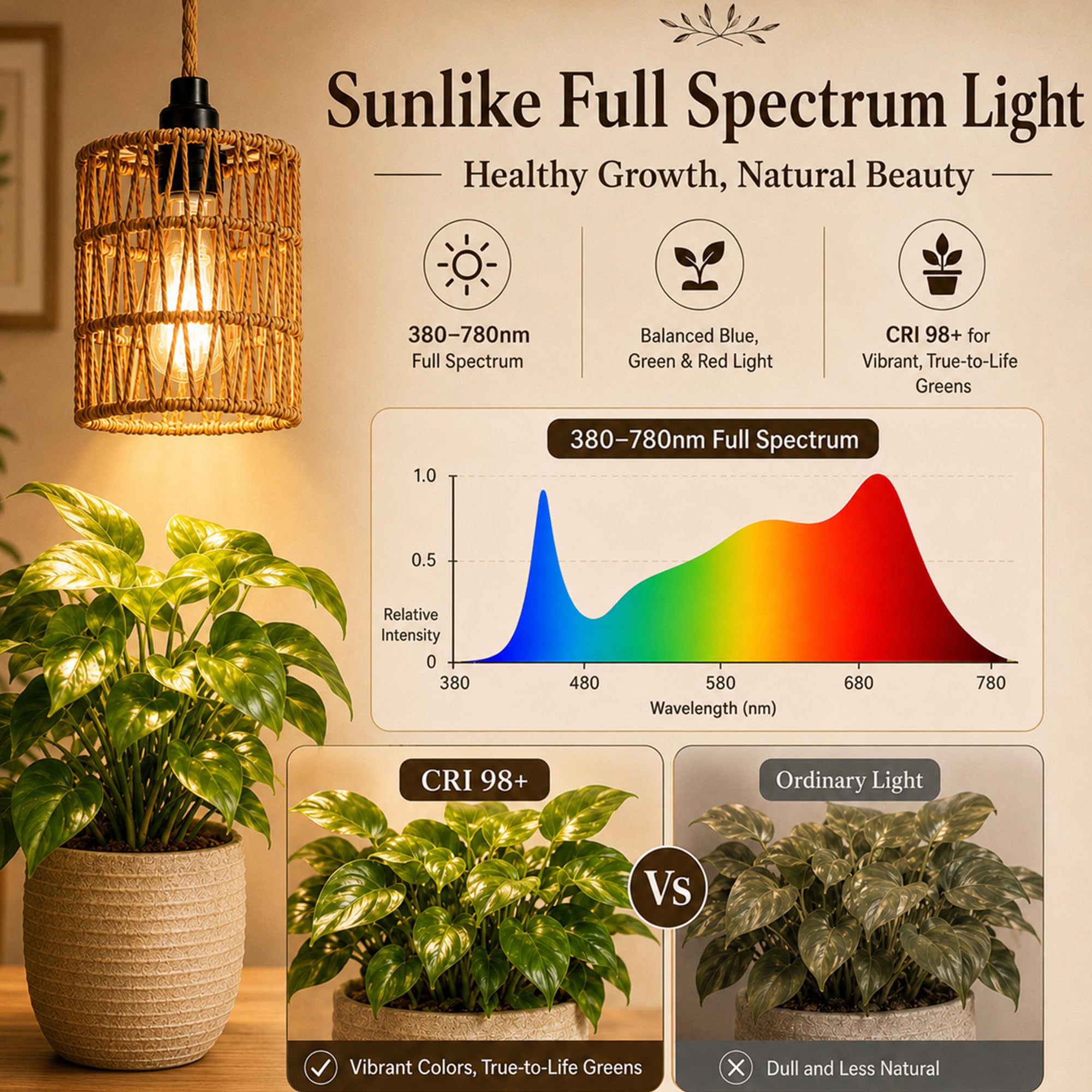 Hodilit lifestyle scene in boho room showing decorative plant lighting benefit