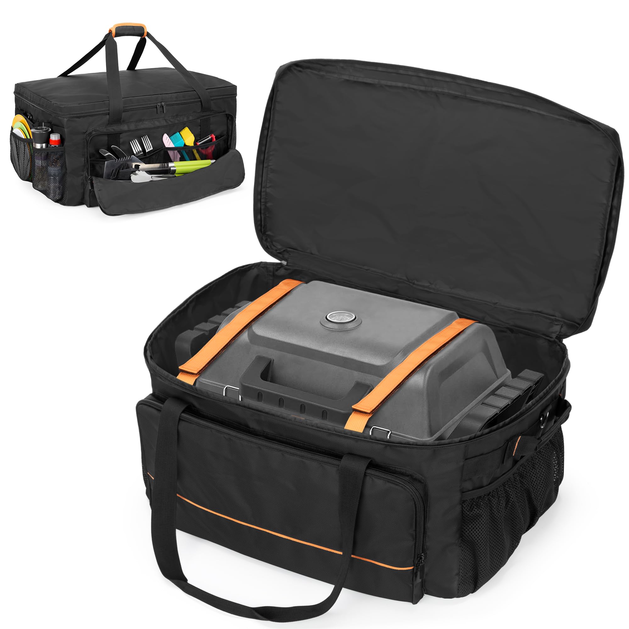 HODRANT grill case front view showing storage pockets and durable exterior protection