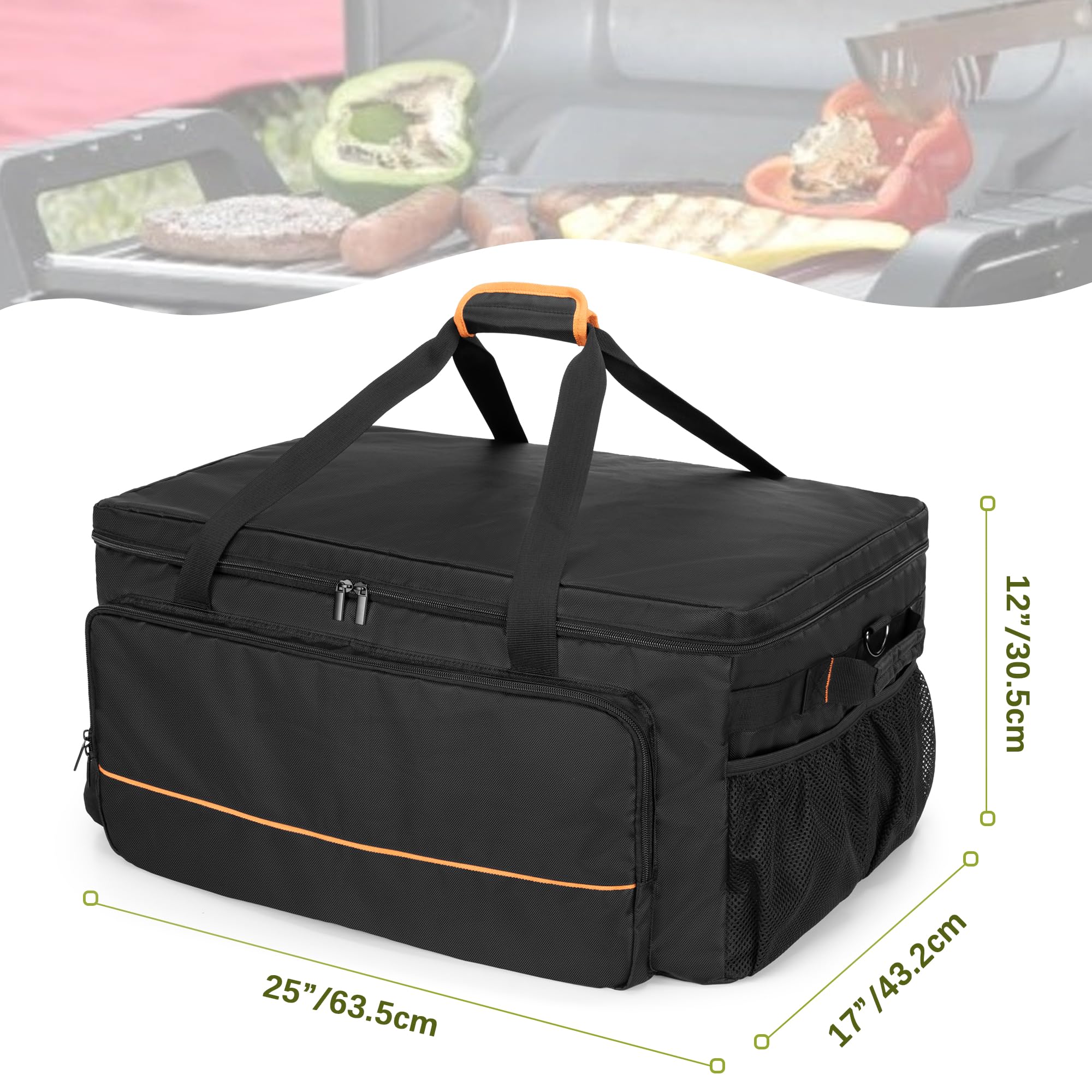 HODRANT grill case at campsite beside grill setup for organized outdoor cooking